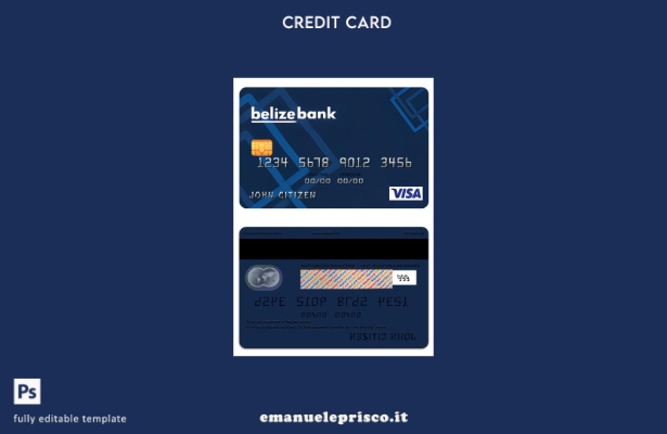 stile verificato Belize Modello di carta classica per visto bancario Belize